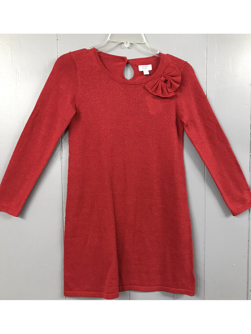 Crown & Ivy Girls Dress. Red Sparkle with Bow. Button Keyhole. Size Medium. NWT